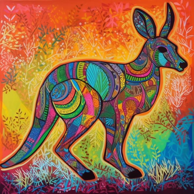 Kangaroo Aboriginal Art Modern Hypercolour